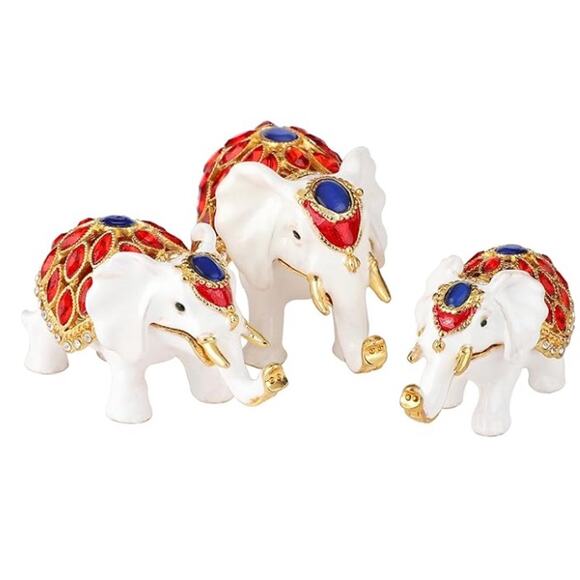 Elephant Family Trinket Boxes Hinged Hand-Painted family of Elephants*Gift Box - Picture 1 of 5